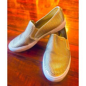 Michael Kors Boerum Keaton Gold Metallic Perforated Leather Slip on Sneakers 7.5